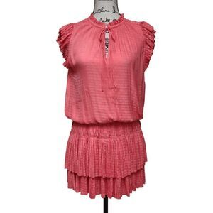 🧡 CURRENT AIR Maude Smocked Tiered Elastic Waist Orange Coral Mini Dress SIZE S